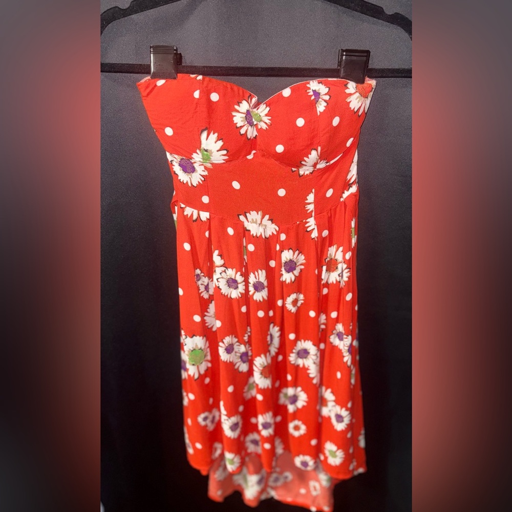 feathers Red Floral Smocked Top with Purple Accents